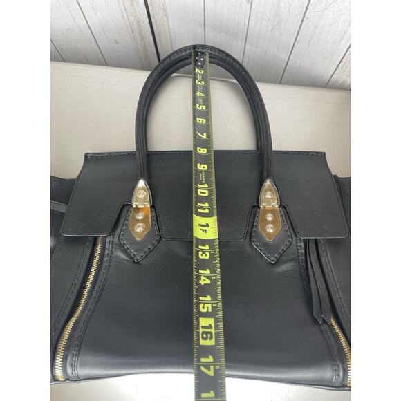 Henri Bendel Handbag Black Leather Top Handle Gold Hardware Classic Foldover - Picture 9 of 10